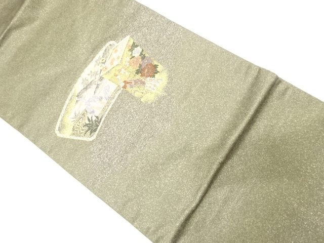 作家物　絵皿に花鳥模様織り出し　名古屋帯